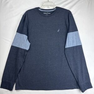 Nautica Long sleeve Pullover T-Shirt Large Blue Cotton Polyester Blend
